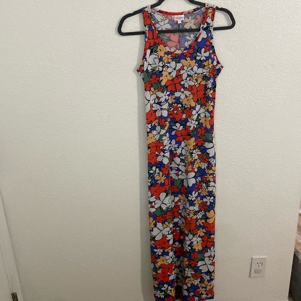 Lularoe- Dani long maxi dress - bright orange and purple floral print-size small